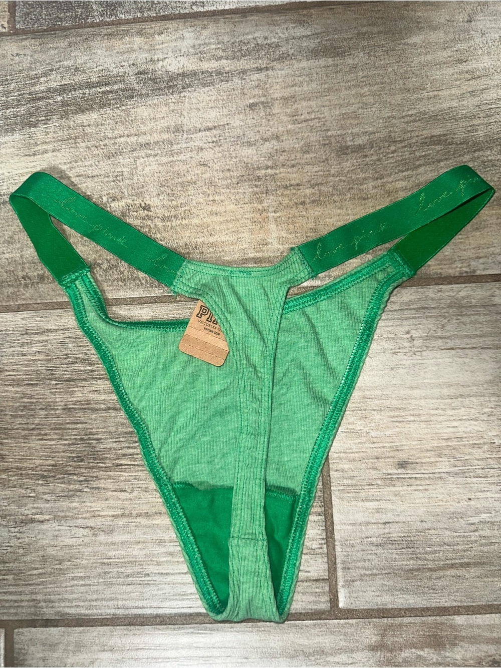 PINK Victoria's Secret Green Ribbed Thong 🍃 - Picture 3 of 5